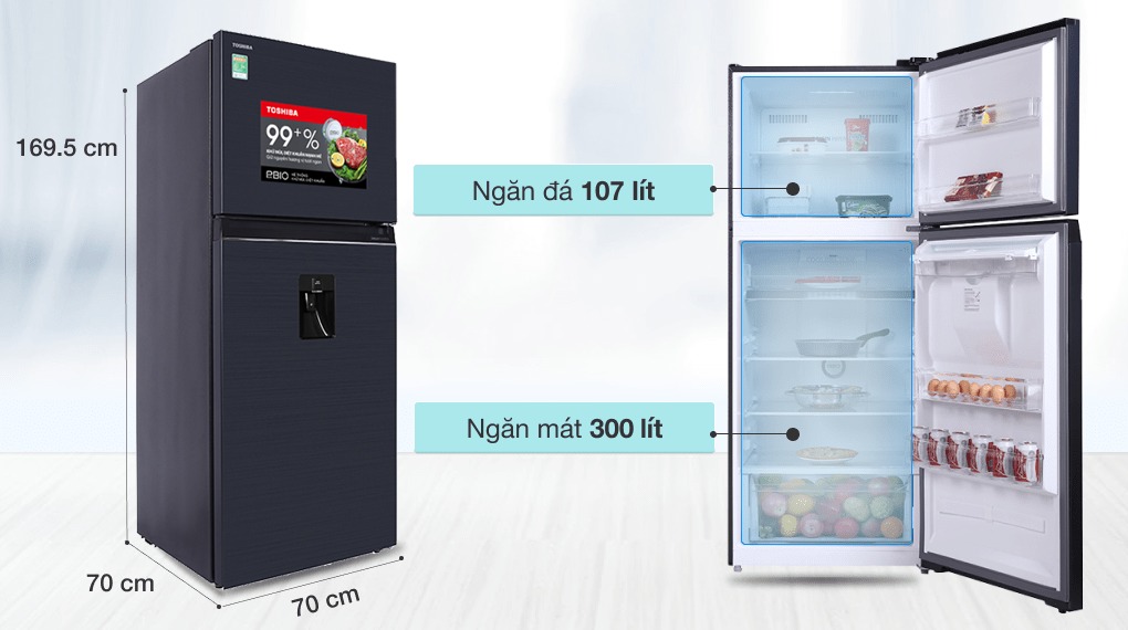 Tủ Lạnh Toshiba Inverter 407 Lít GR-RT535WE-PMV(06)-MG - ngăn đá và ngăn lạnh